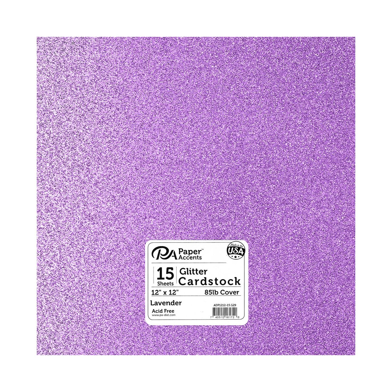 PA Paper Accents Glitter Cardstock 12" x 12" Lavender, 85lb colored cardstock paper for card making, scrapbooking, printing, quilling and crafts, 15 piece pack